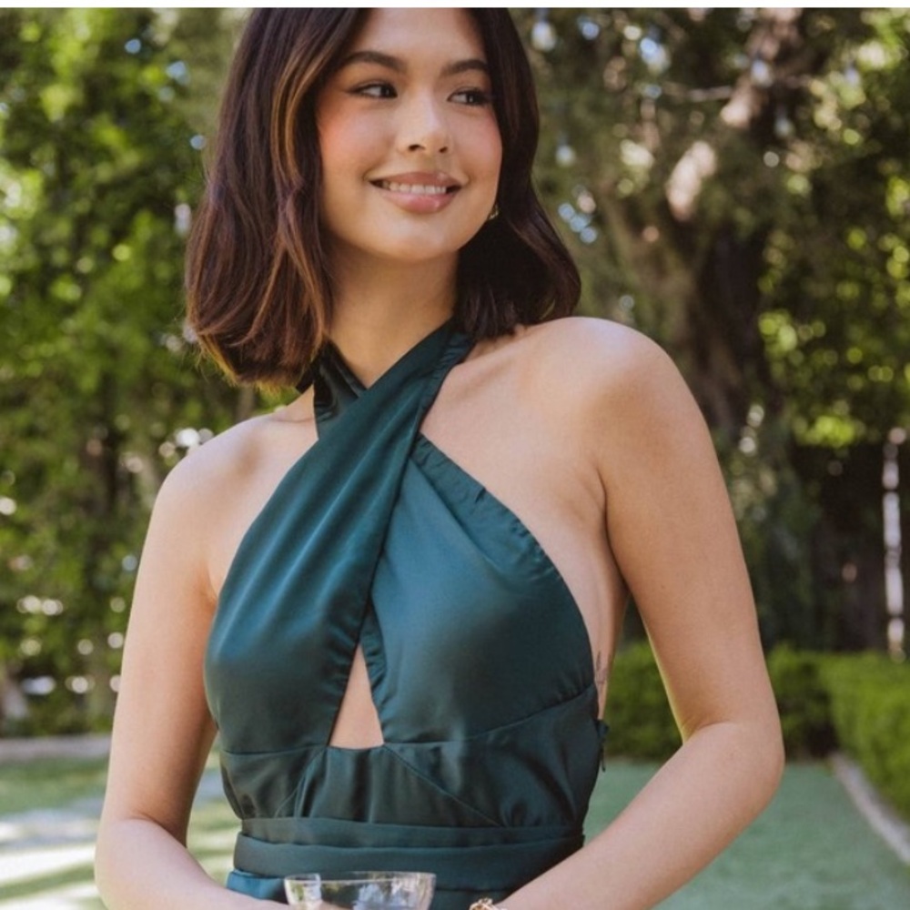 Show Me Your Mumu Adele Halter Maxi Dress in Deep Emerald Luxe Satin M NWT - Picture 14 of 16